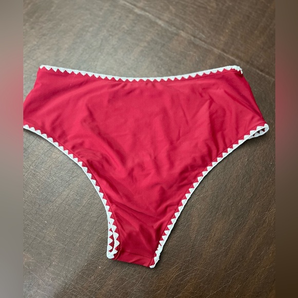 New Red High Waisted Bikini Bottoms, panty liner still intact - Picture 2 of 4